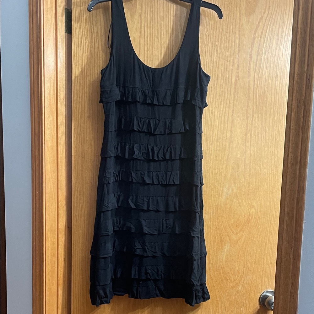Mango Elegant Black Ruffle Mini Dress